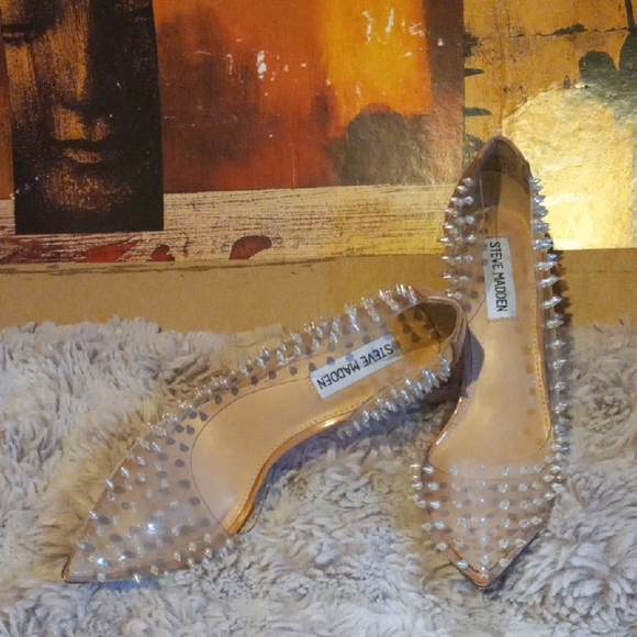 Steve Madden Tan and Clear Studded Heels - Picture 1 of 5